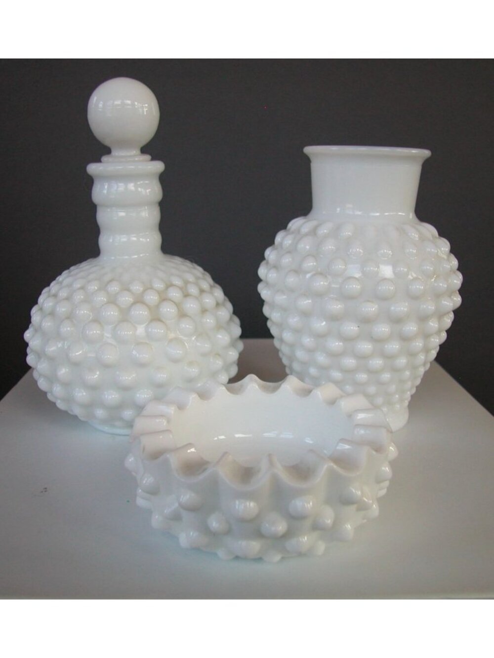 Set of Vintage Fenton Milk Glass Hobnail